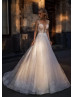 Illusion Neck Ivory Lace Glitter Tulle Wedding Dress